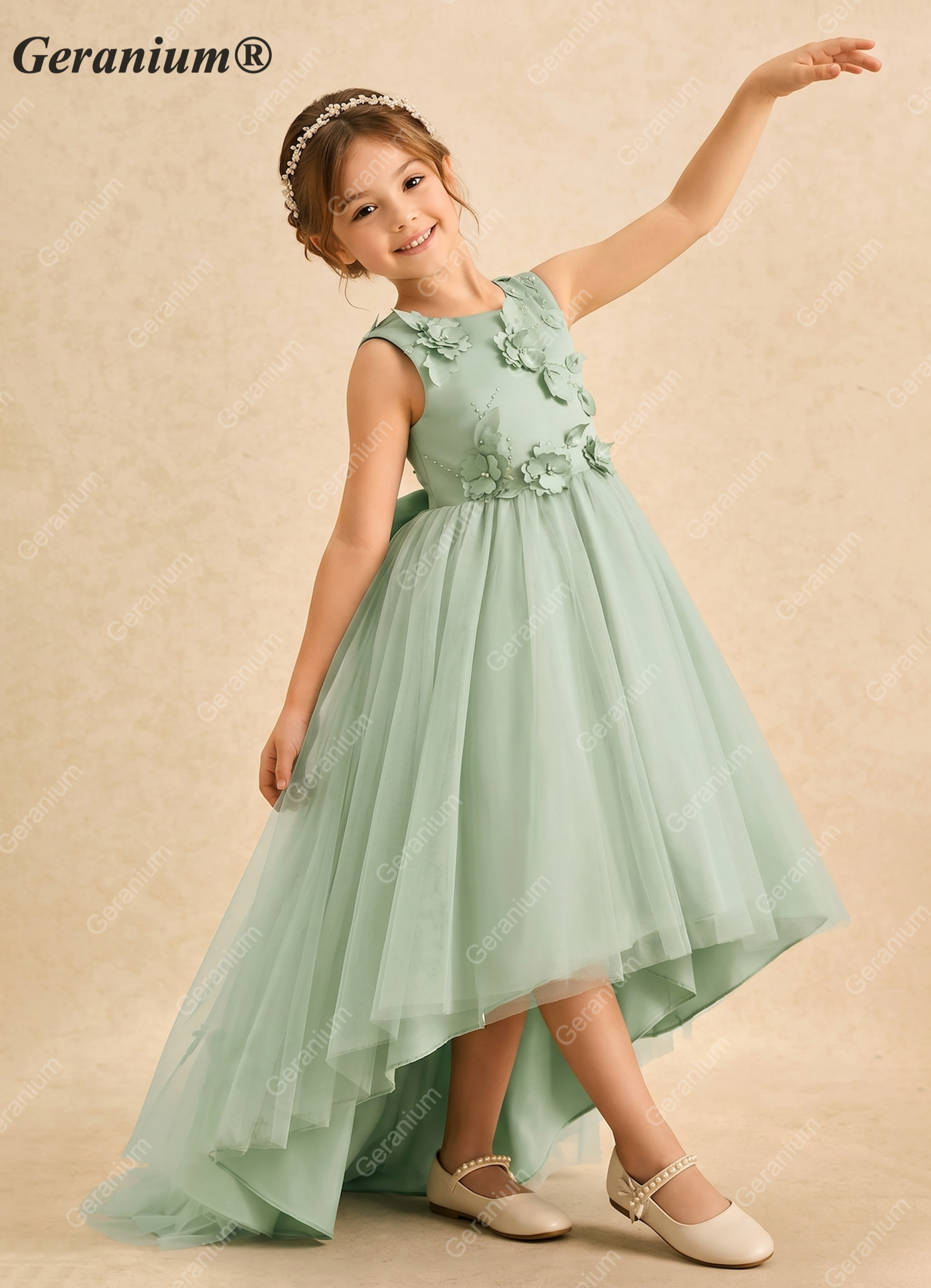 sage green high low dress 3D Floral High-Low Flower Girl – Geranium Paint Color:Surf LowStock:44110228848691 Ocean Bridesmaid Dress Flowy The midi length offers