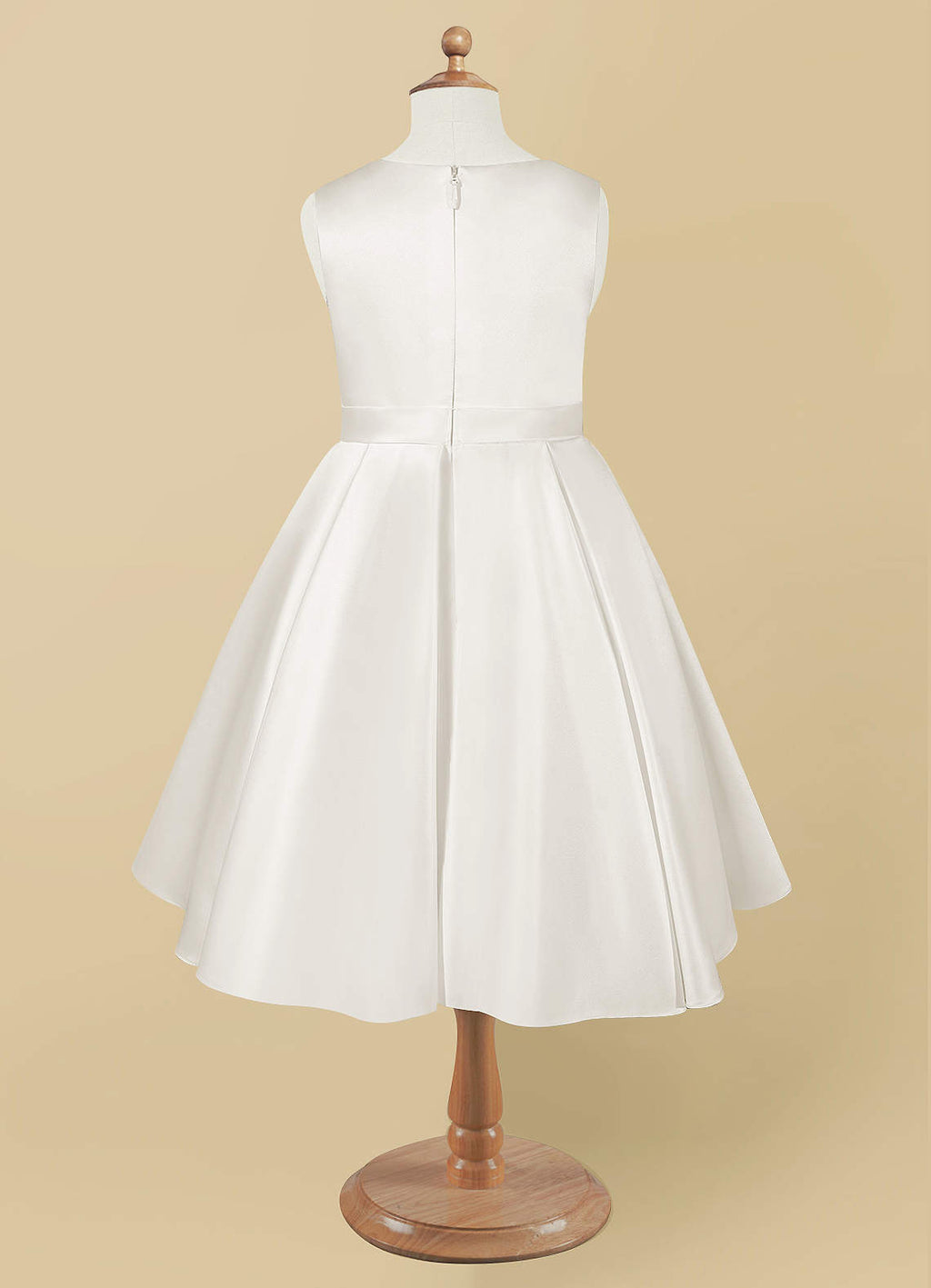 Geranium Elegant Satin Sleeveless Flower Girl Dress with Bow Sash - A-Line First Communion Princess Gown KD-261