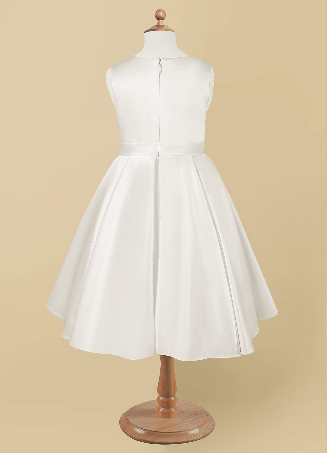 Geranium Elegant Satin Sleeveless Flower Girl Dress with Bow Sash - A-Line First Communion Princess Gown KD-261