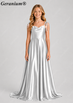 Geranium Elegant Sage Green Satin Cowl Neck Junior Bridesmaid Dress with Tie Straps KD-333