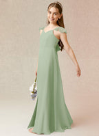 Geranium Sage Green Flutter Sleeve Chiffon Junior Bridesmaid Dress with Bow Back & Side Slit KD-69