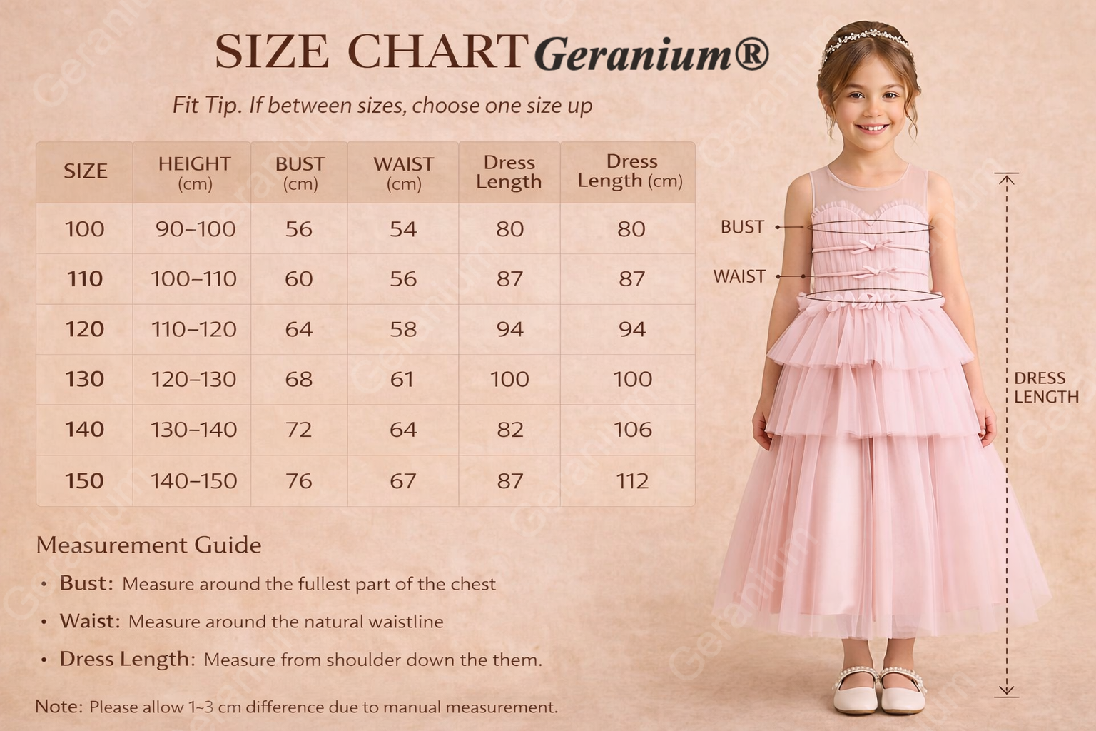 Geranium Girls' Pink Pleated Tulle Party Gown - Elegant Tiered Princess Dress for Weddings & Birthdays KD-243