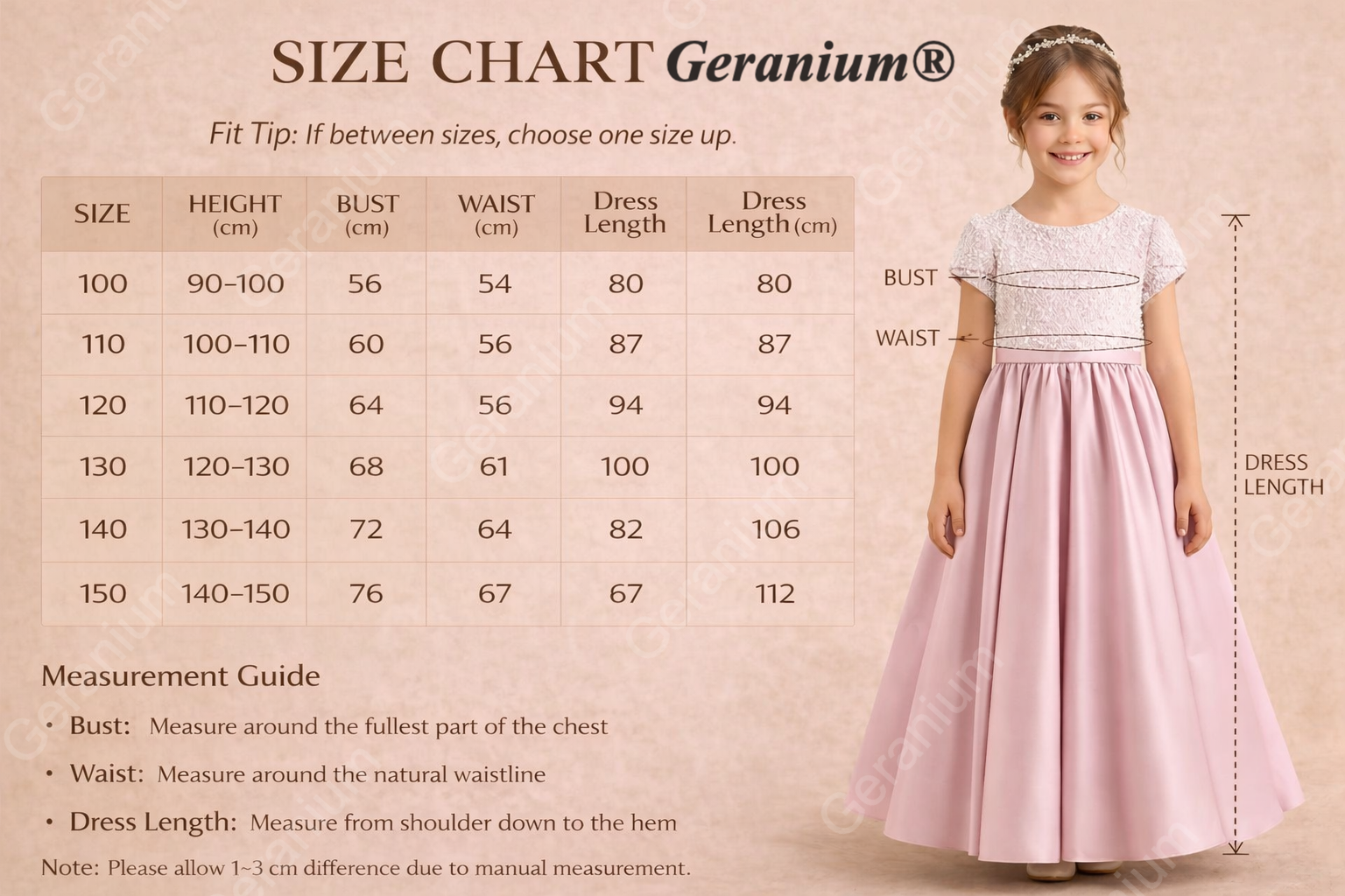 Geranium Elegant Pink Pearl Beaded Lace Flower Girl Dress with Triple Bow Back & Satin A-Line Skirt KD-237