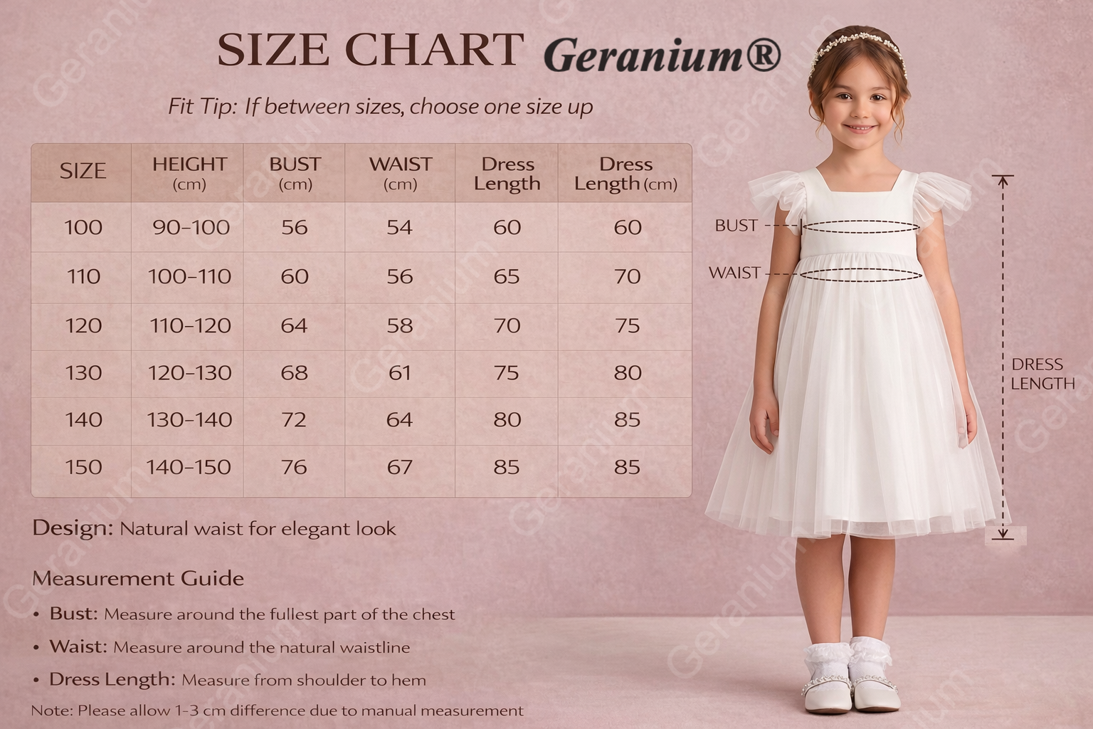 Geranium Girl's Tulle Princess Dress with Back Bow - Flutter Sleeve Flower Girl Gown for Weddings and Parties KD-242