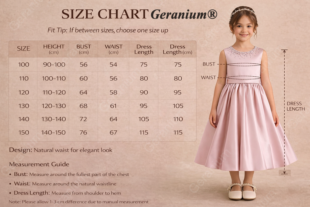 Geranium Elegant Pink Satin Flower Girl Dress with Pearl Neckline & Oversized Back Bow - Sleeveless A-Line Princess Gown KD-246