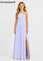 Geranium Elegant One-Shoulder Pleated Chiffon Junior Bridesmaid Dress with Side Slit KD-317