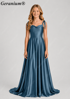 Geranium Elegant Sage Green Satin Cowl Neck Junior Bridesmaid Dress with Tie Straps KD-333