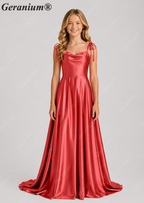 Geranium Elegant Sage Green Satin Cowl Neck Junior Bridesmaid Dress with Tie Straps KD-333