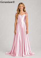 Geranium Elegant Sage Green Satin Cowl Neck Junior Bridesmaid Dress with Tie Straps KD-333
