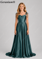 Geranium Elegant Sage Green Satin Cowl Neck Junior Bridesmaid Dress with Tie Straps KD-333