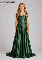 Geranium Elegant Sage Green Satin Cowl Neck Junior Bridesmaid Dress with Tie Straps KD-333