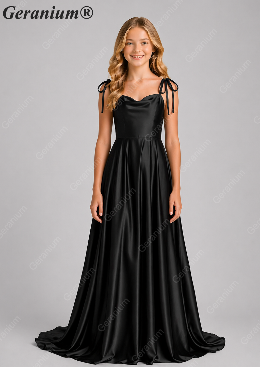 Geranium Elegant Sage Green Satin Cowl Neck Junior Bridesmaid Dress with Tie Straps KD-333