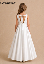 Geranium Elegant Satin A-Line Junior Bridesmaid Dress with Bow V-Back KD-197J