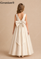 Geranium Elegant Satin V-Back Junior Bridesmaid Dress with Large Bow KD-196J