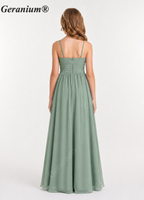 Geranium Elegant Spaghetti Strap High-Low Chiffon Junior Bridesmaid Dress with Floral Sash KD-63J