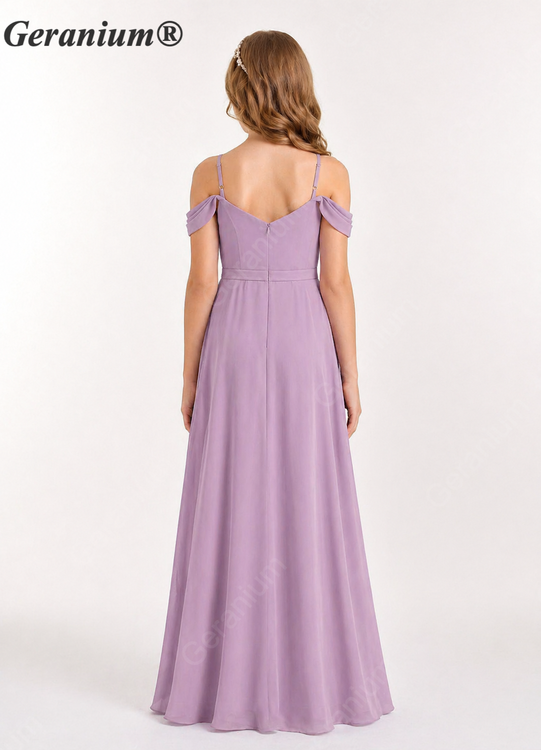 Geranium Elegant Chiffon Cold Shoulder Junior Bridesmaid Dress with Draped Neckline KD-58J