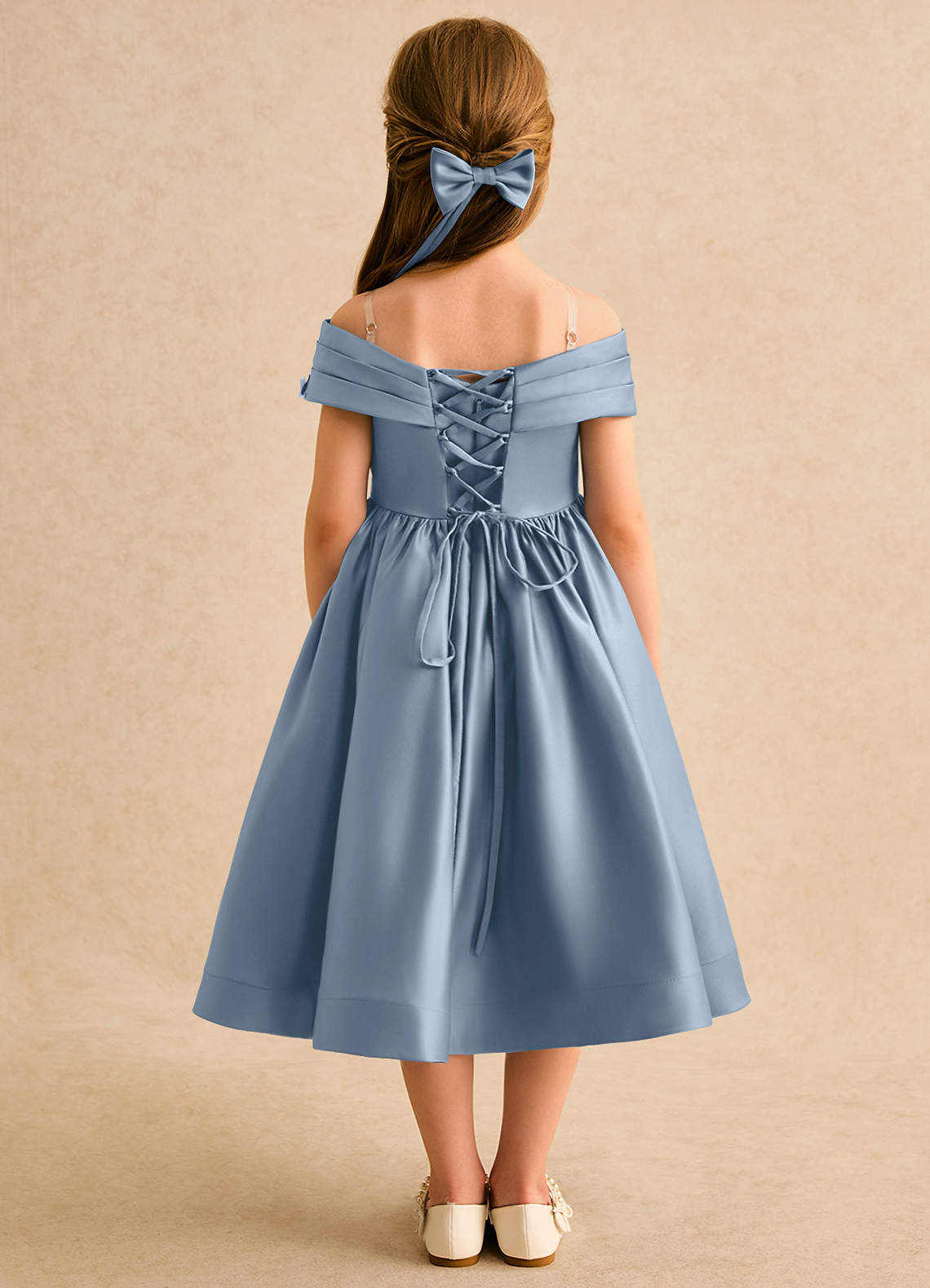 Garanium deedee ball gown off the shoulder matte satin tea length flower girl dress Secondary image