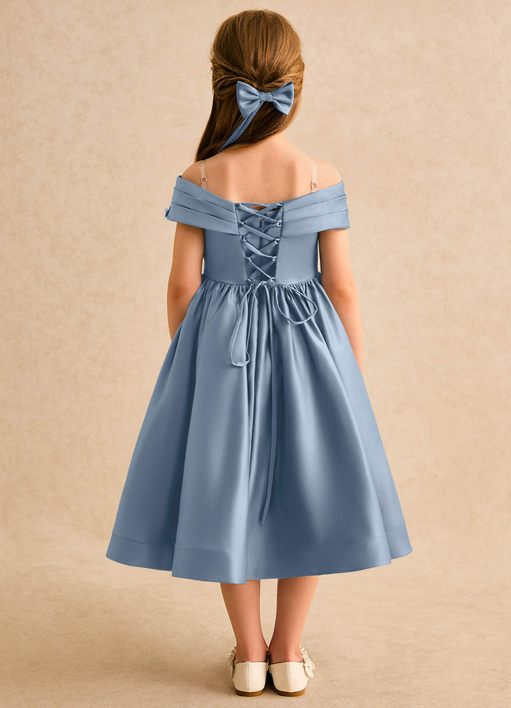 Garanium deedee ball gown off the shoulder matte satin tea length flower girl dress