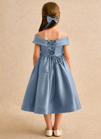 Garanium deedee ball gown off the shoulder matte satin tea length flower girl dress