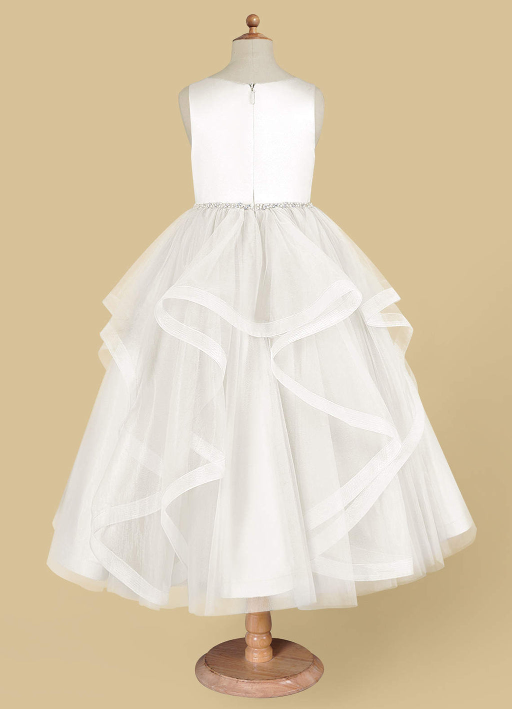 Geranium Sweet Princess Flower Girl Dress - Cascading Tulle Ruffles with Pearl Beaded Waistband KD-262