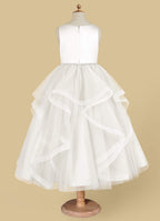 Geranium Sweet Princess Flower Girl Dress - Cascading Tulle Ruffles with Pearl Beaded Waistband KD-262