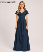 Geranium Elegant Chiffon Flutter Sleeve Junior Bridesmaid Dress with Ruched Bodice KD-319