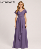 Geranium Elegant Chiffon Flutter Sleeve Junior Bridesmaid Dress with Ruched Bodice KD-319