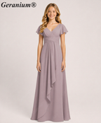 Geranium Elegant Chiffon Flutter Sleeve Junior Bridesmaid Dress with Ruched Bodice KD-319