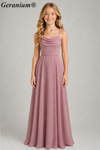 Geranium Elegant Cowl Neck Chiffon Junior Bridesmaid Dress with Spaghetti Straps KD-329