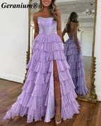 Geranium Rhinestone Corset Tiered Ruffle Ball Gown Prom Dress – GER708P