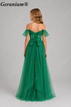Geranium Elegant Emerald Green Tulle Off-the-Shoulder Junior Bridesmaid Dress KD-344