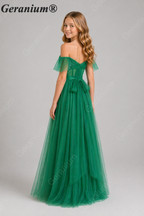 Geranium Elegant Emerald Green Tulle Off-the-Shoulder Junior Bridesmaid Dress KD-344