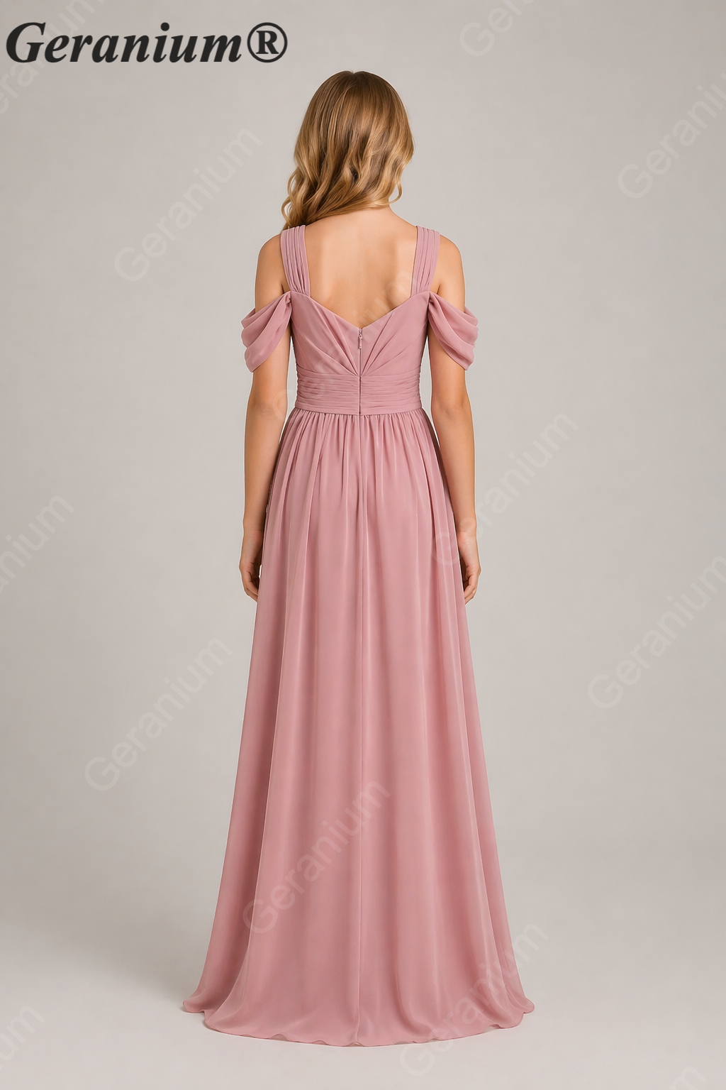 Geranium Elegant Chiffon Cold Shoulder Junior Bridesmaid Dress with Slit KD-343 Secondary image