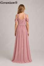 Geranium Elegant Chiffon Cold Shoulder Junior Bridesmaid Dress with Slit KD-343