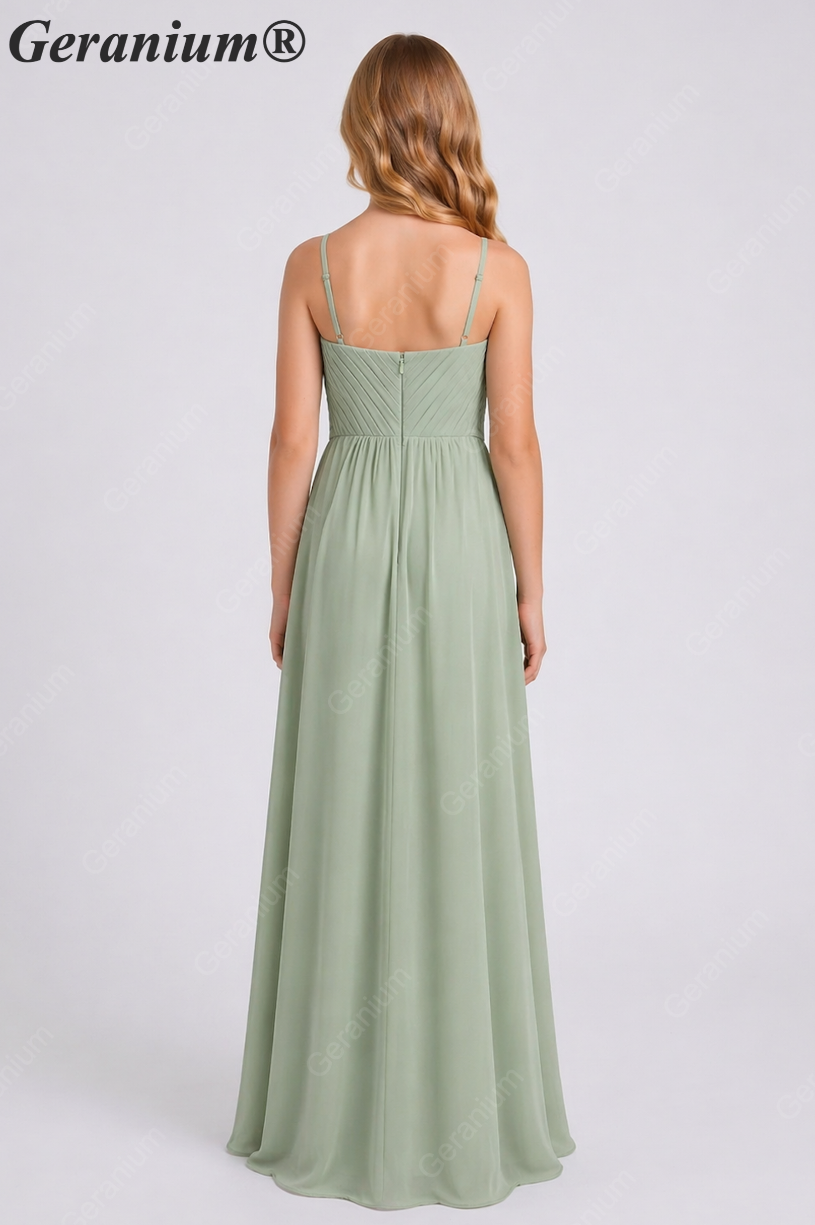 Geranium Elegant Chiffon Junior Bridesmaid Dress with Ruched V-Neck and Spaghetti Straps KD-331