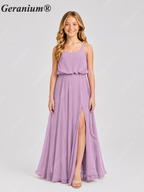 Geranium Elegant Chiffon Spaghetti Strap Junior Bridesmaid Dress with Leg Slit KD-314