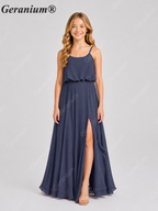 Geranium Elegant Chiffon Spaghetti Strap Junior Bridesmaid Dress with Leg Slit KD-314