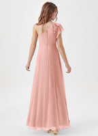 Geranium One Shoulder Chiffon Bridesmaid Dress with Ruffle Detail A-Line Floor Length Elegant Formal Gown KD-68