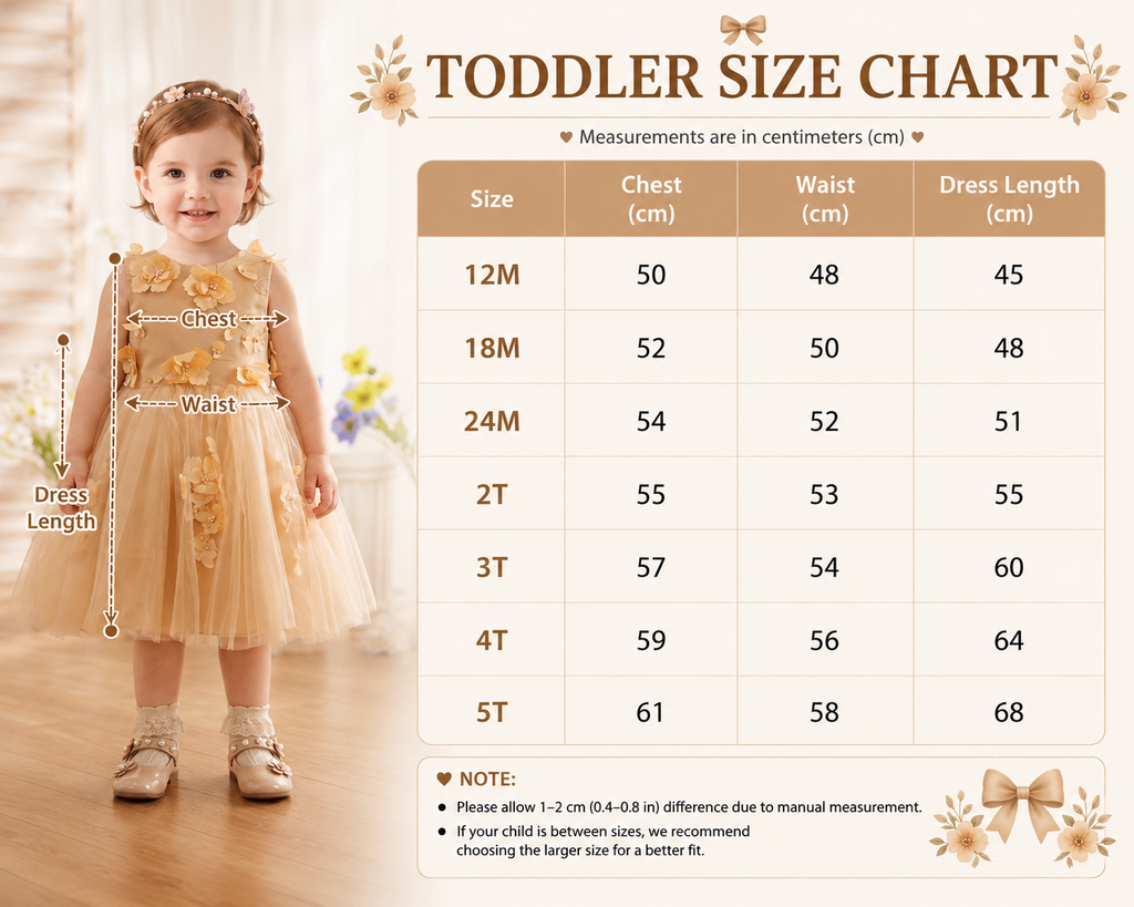 Geranium Toddler Girl Champagne Gold 3D Floral Tulle Dress - Elegant Flower Girl Wedding Party Gown with Back Bow KD-27