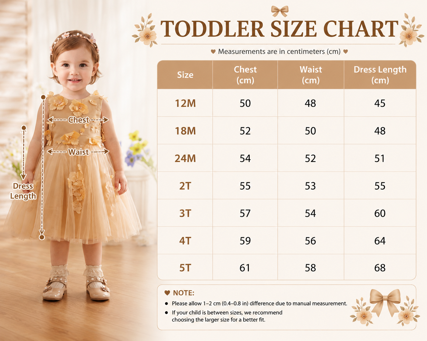 Geranium Toddler Girl Champagne Gold 3D Floral Tulle Dress - Elegant Flower Girl Wedding Party Gown with Back Bow KD-27