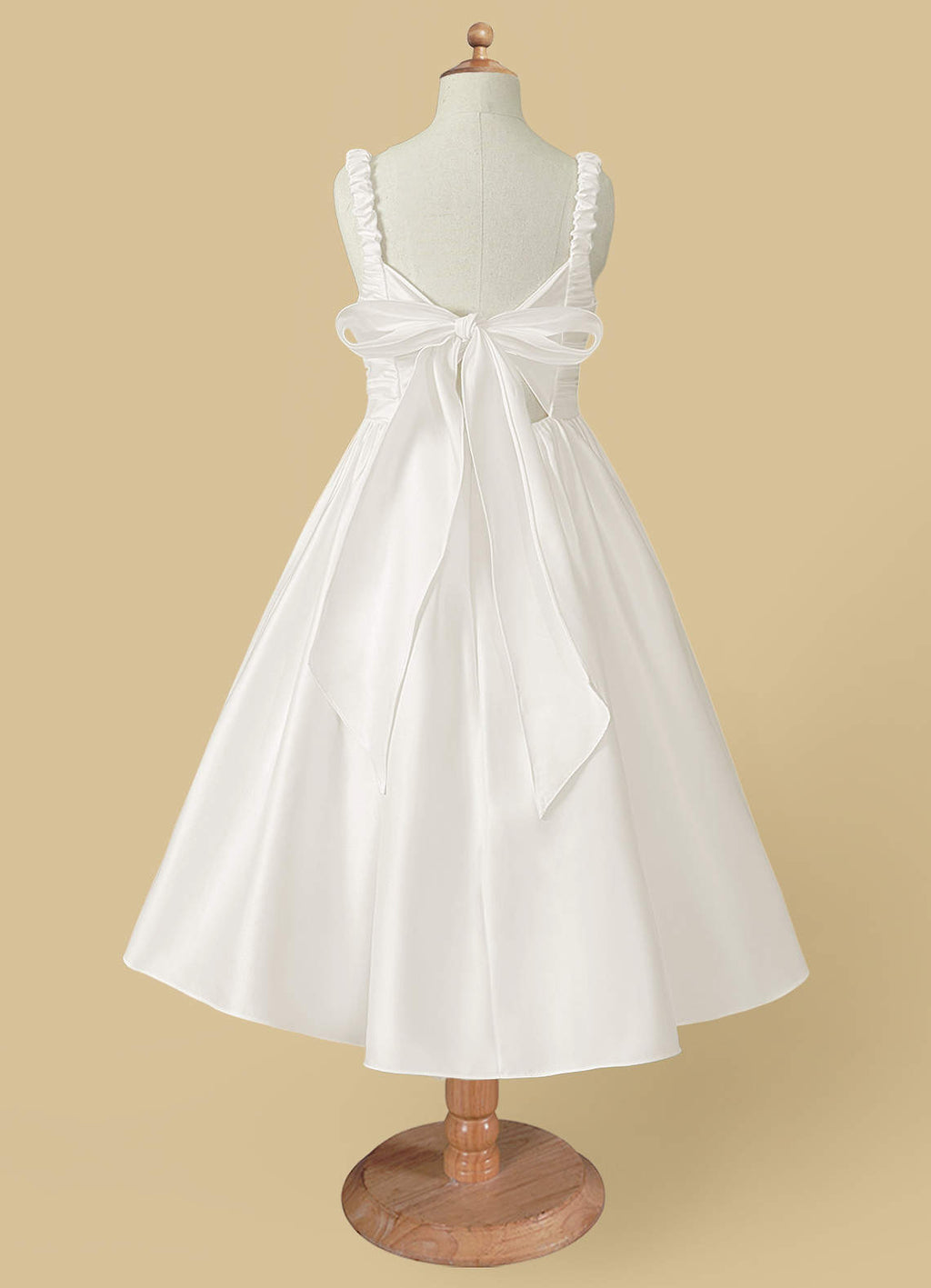 Geranium Elegant Lustrous Satin Flower Girl Dress - Pleated Bodice & Oversized Back Bow A-Line Gown KD-286