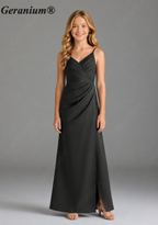 Geranium Elegant V-Neck Ruched Junior Bridesmaid Dress with Side Slit KD-88