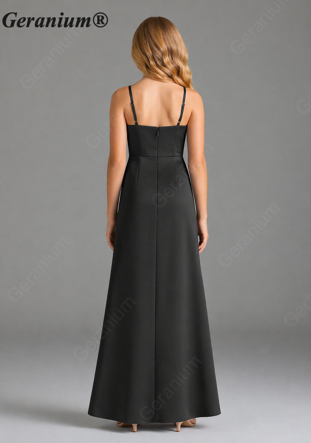 Geranium Elegant V-Neck Ruched Junior Bridesmaid Dress with Side Slit KD-88