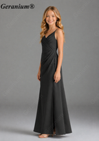 Geranium Elegant V-Neck Ruched Junior Bridesmaid Dress with Side Slit KD-88