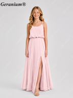 Geranium Elegant Chiffon Spaghetti Strap Junior Bridesmaid Dress with Leg Slit KD-314