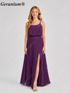 Geranium Elegant Chiffon Spaghetti Strap Junior Bridesmaid Dress with Leg Slit KD-314