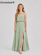 Geranium Elegant Chiffon Spaghetti Strap Junior Bridesmaid Dress with Leg Slit KD-314