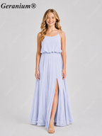 Geranium Elegant Chiffon Spaghetti Strap Junior Bridesmaid Dress with Leg Slit KD-314
