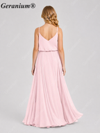 Geranium Elegant Chiffon Spaghetti Strap Junior Bridesmaid Dress with Leg Slit KD-314
