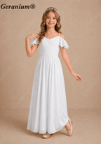 Geranium Elegant Chiffon Cold Shoulder Junior Bridesmaid Dress with Pleated Bodice KD-260J